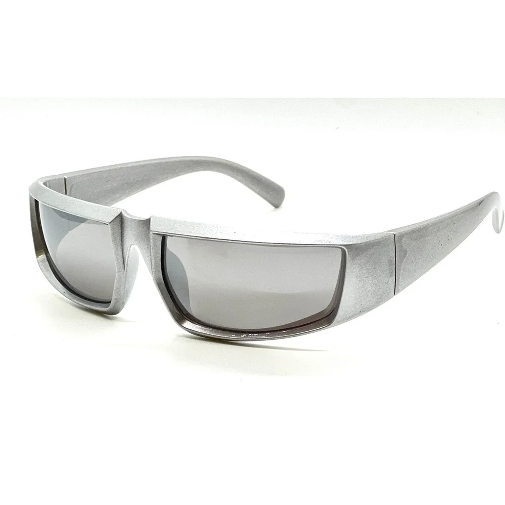 Futuristic Sunglasses Y2K Silver Frame Shield Mirrored Lens Fashion Shades Gafas